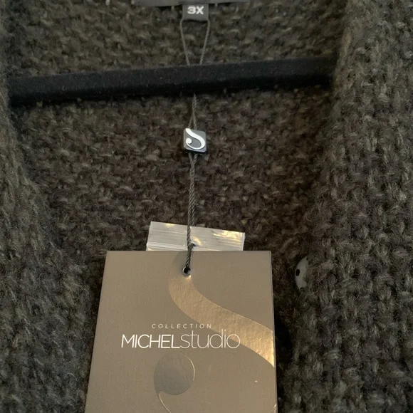 Michel Studio Long Cardigan w/ faux leather sleeves and patch pockets, worn once - Picture 4 of 4